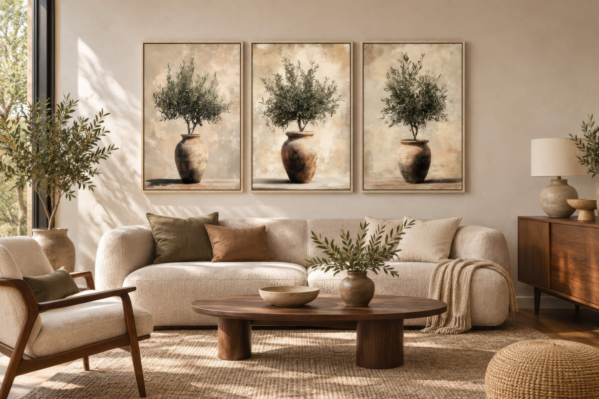 Vintage Olive Pot - Set of 3 Canvas Prints Wall Art - Melrose Editions