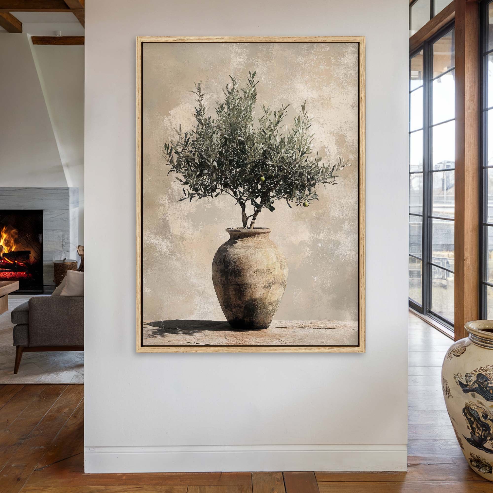 Vintage Olive Pot No.1 Canvas Print Small — 18×24″ Natural Wall Art - Melrose Editions