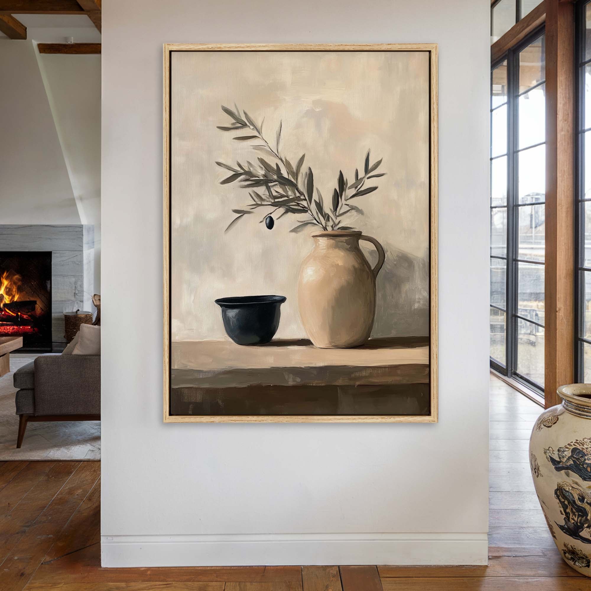 Tuscan Jug & Olive Canvas Print Small — 18×24″ Natural Wall Art - Melrose Editions