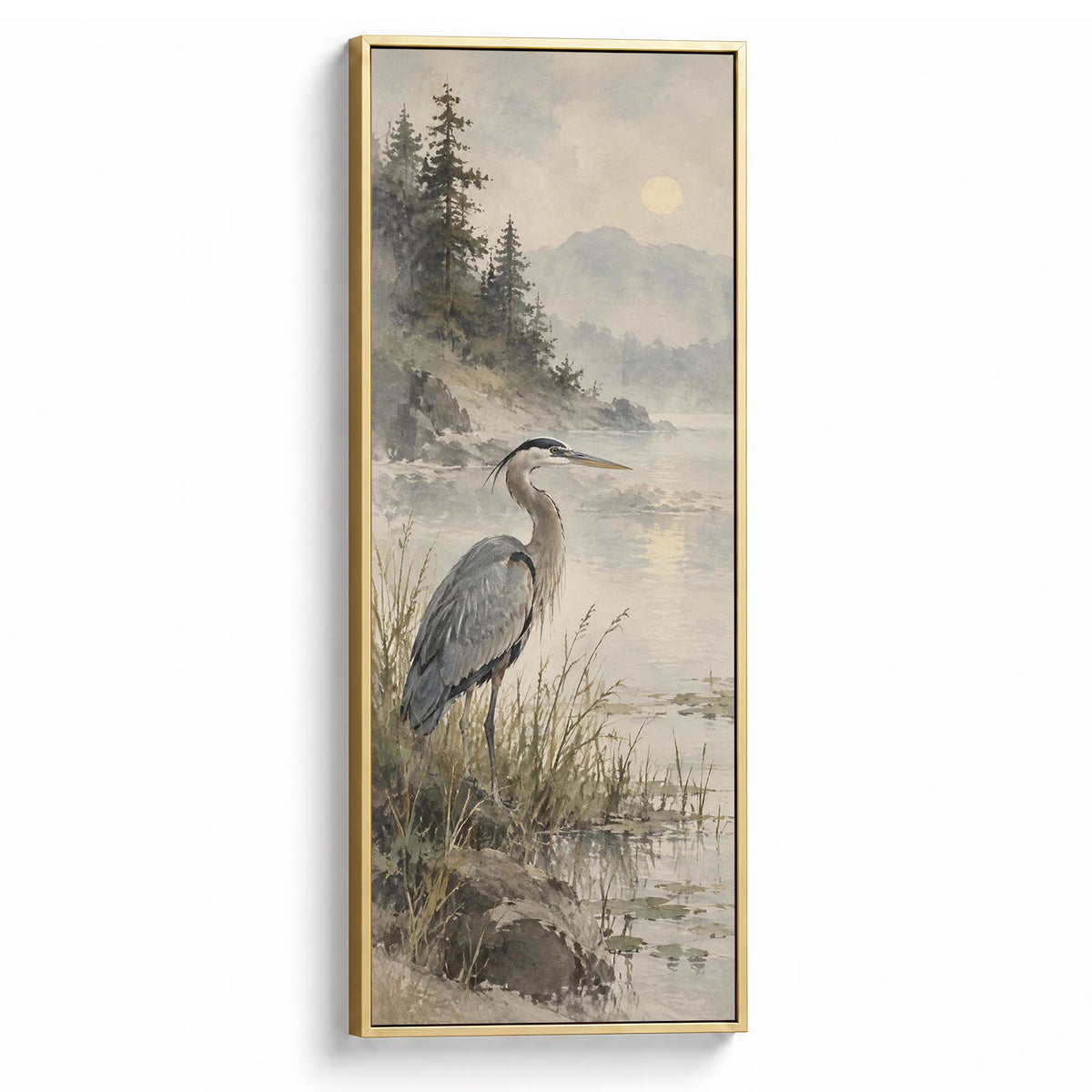 Heron Study Canvas Print Gold Wall Art - Melrose Editions