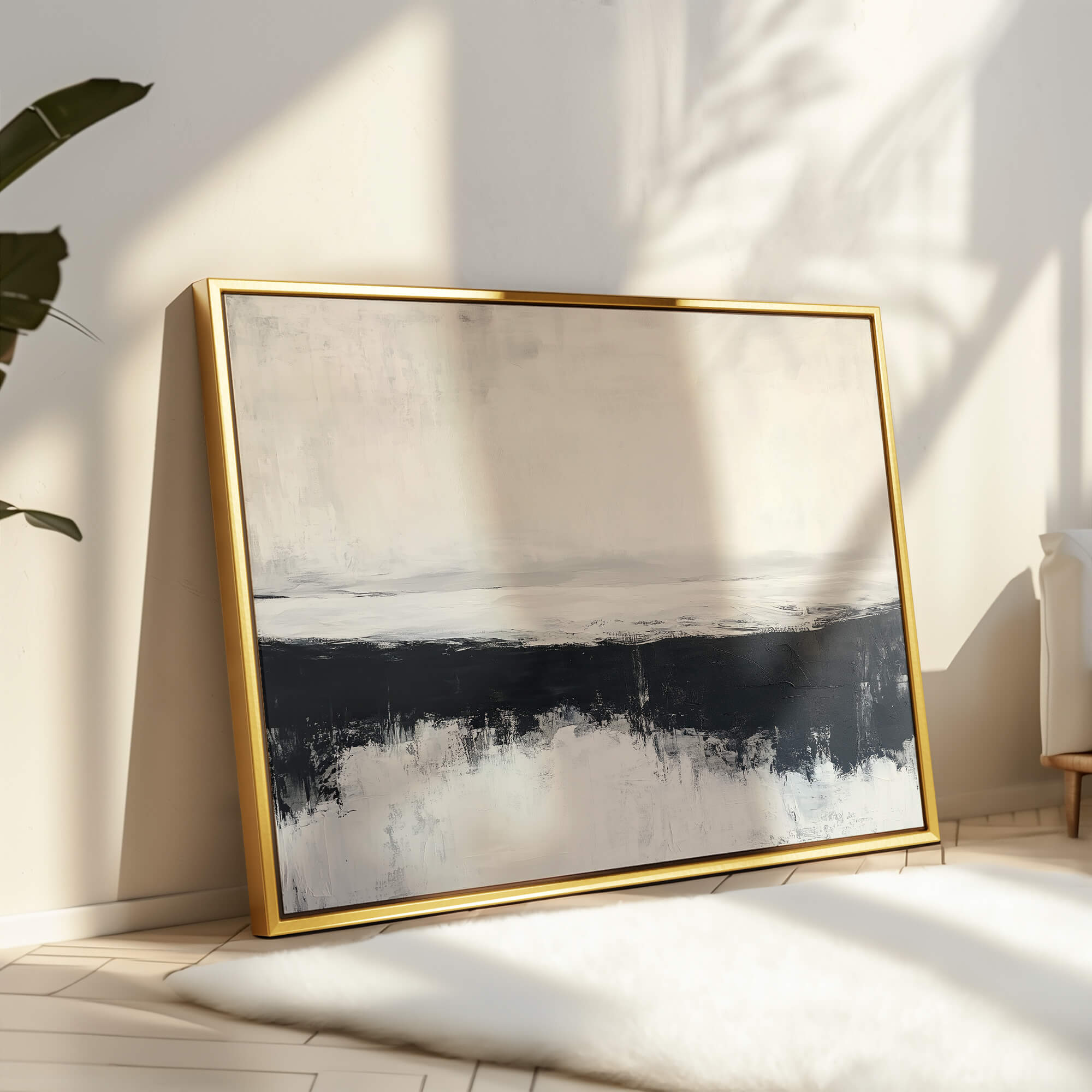 Premium Framed Canvas Print: Oak, Black & White
