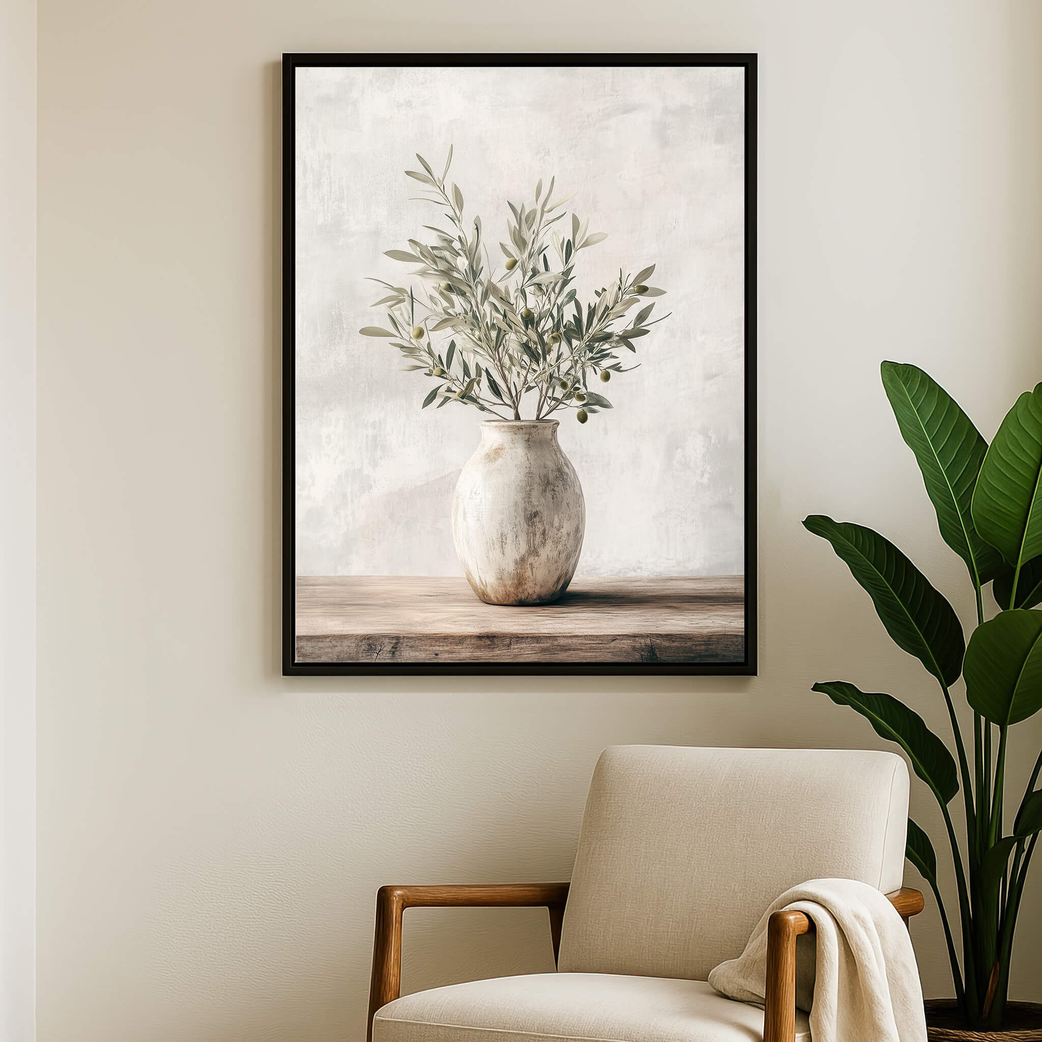 Rustic Pot & Olive Sprig Canvas Print Wall Art - Melrose Editions