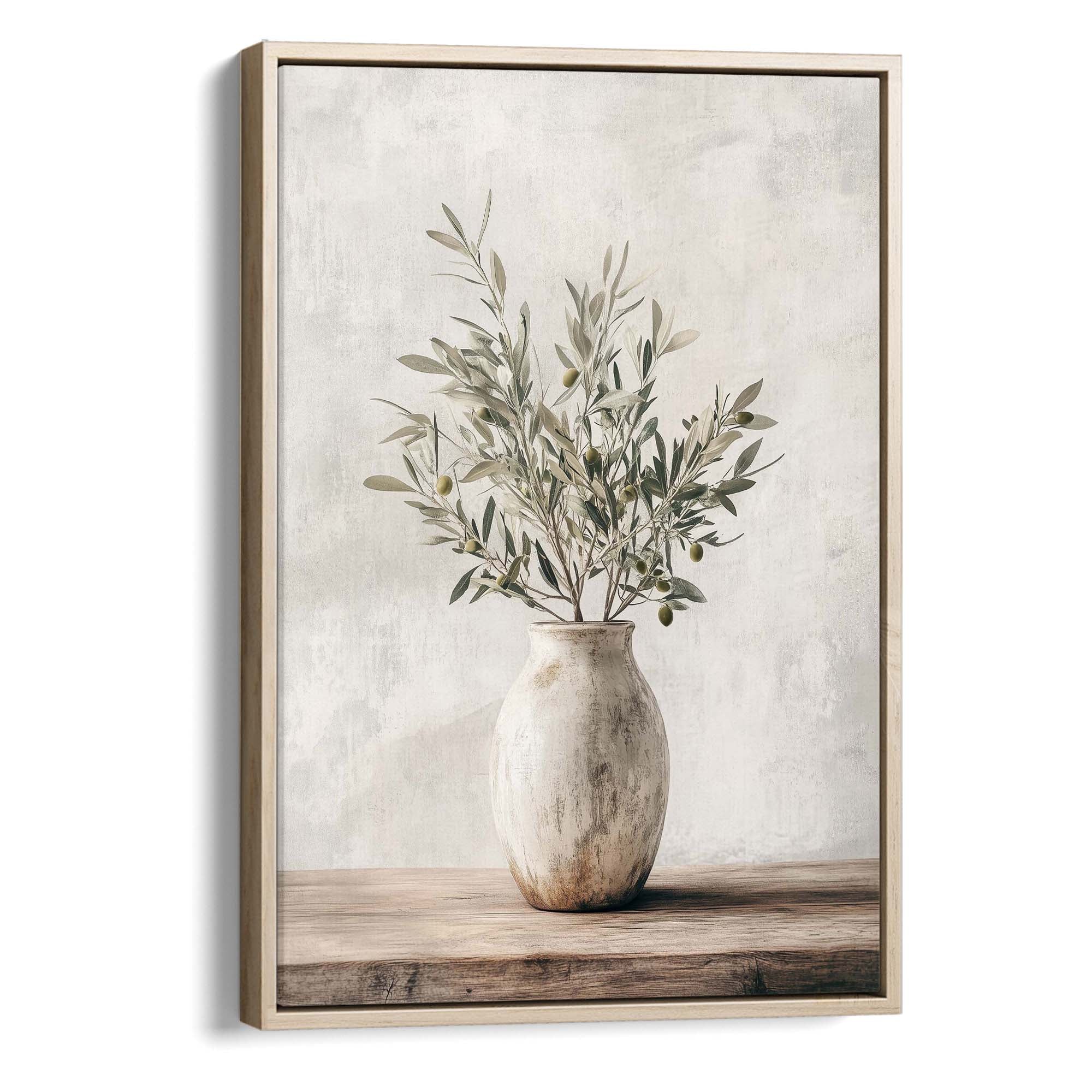 Rustic Pot & Olive Sprig Canvas Print Natural Wall Art - Melrose Editions