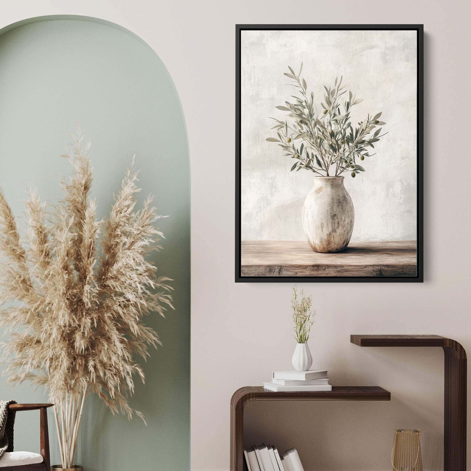 Rustic Pot & Olive Sprig Canvas Print Wall Art - Melrose Editions