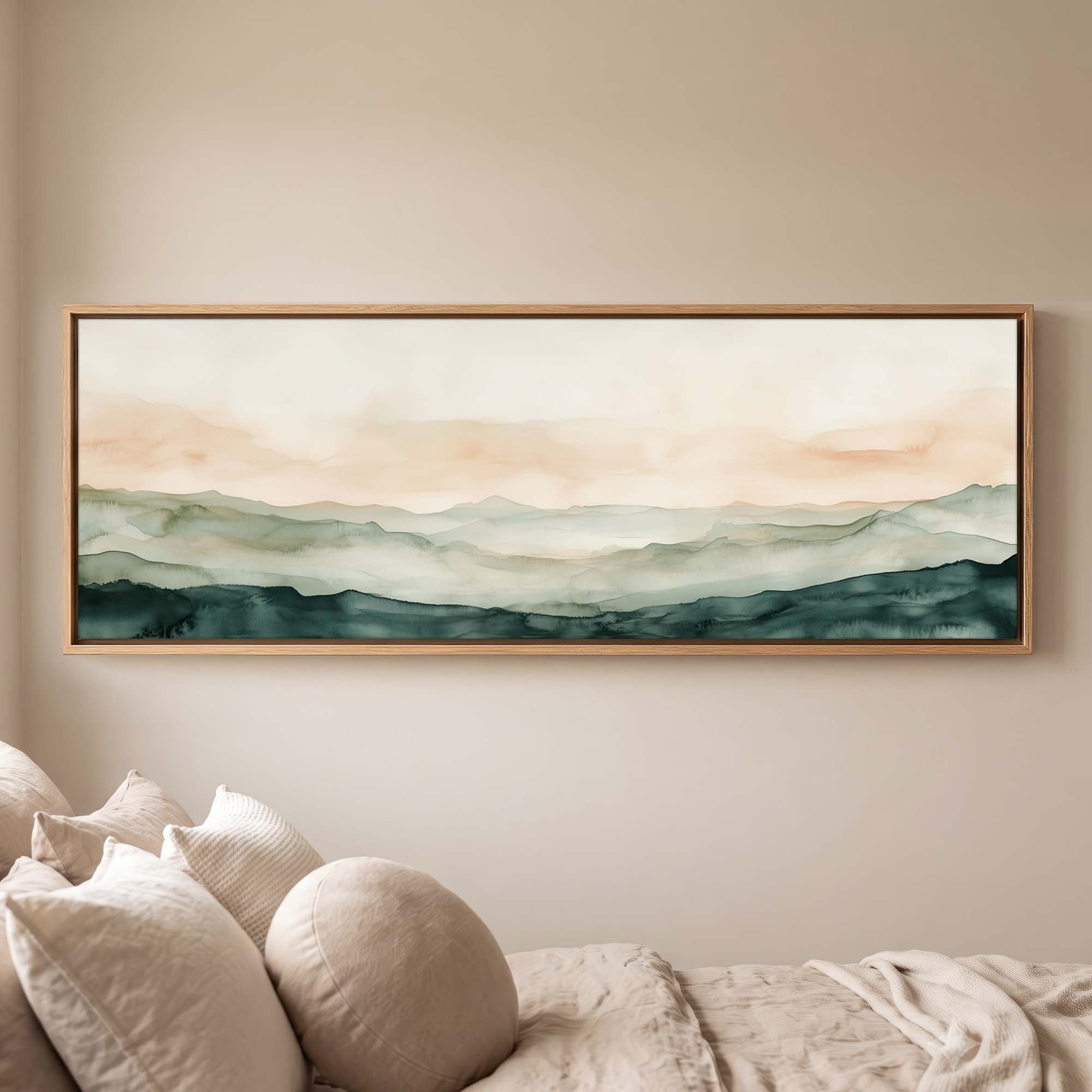 Sage Mountain Canvas Print Medium — 12×36″ Natural Wall Art - Melrose Editions