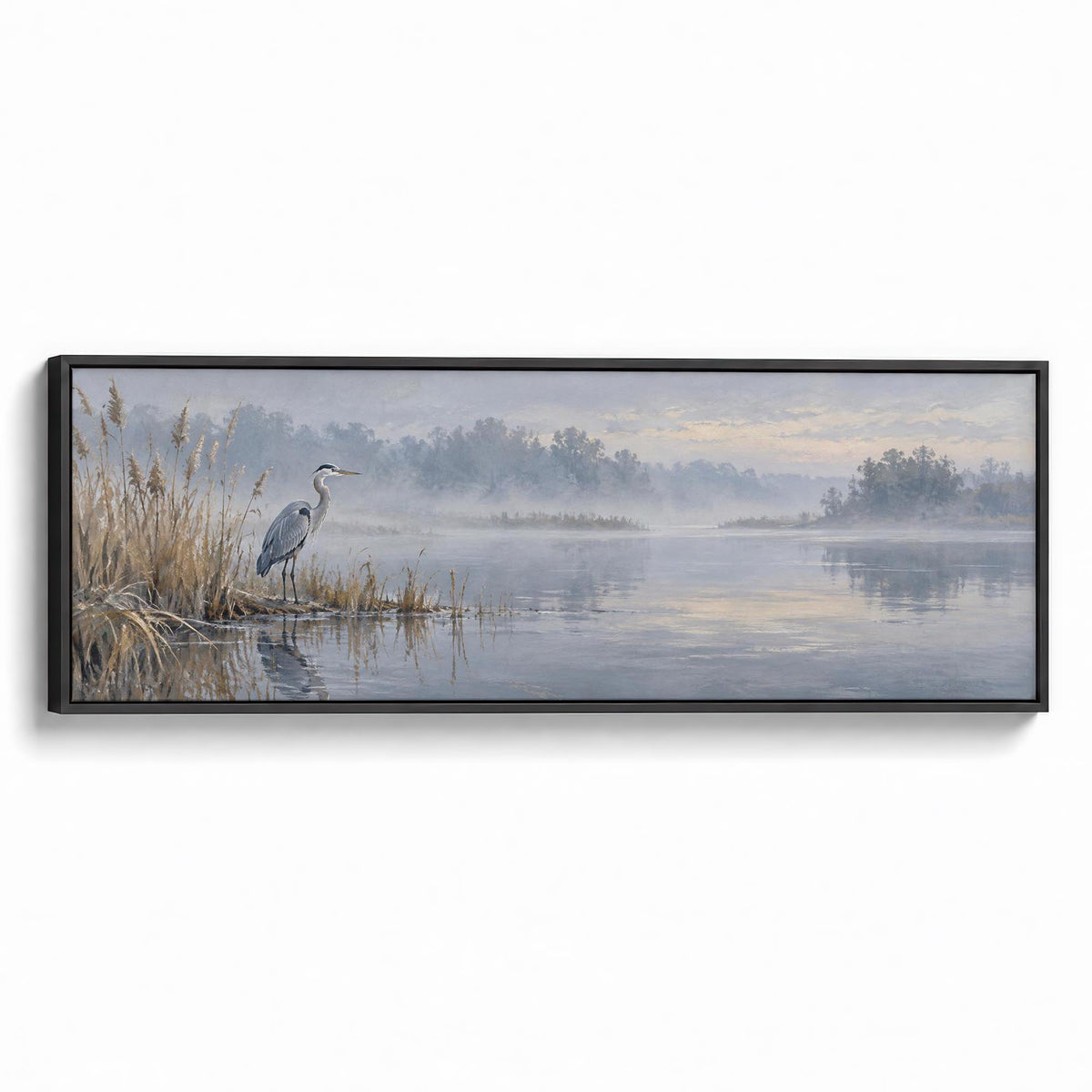 Stillwater Heron Canvas Print Black Wall Art - Melrose Editions