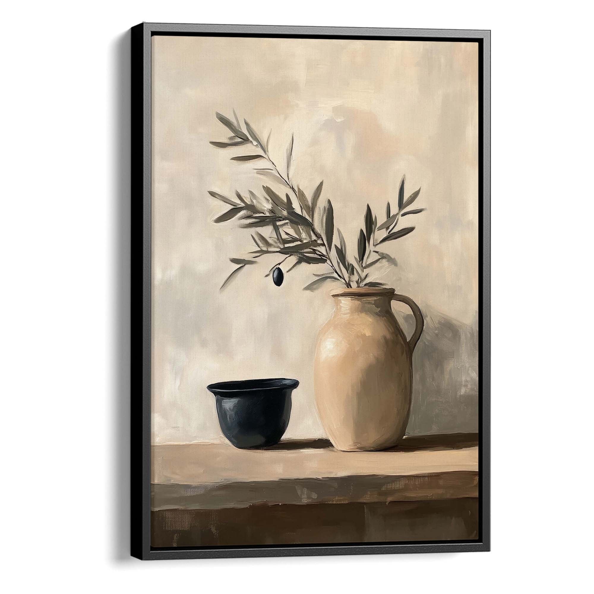 Tuscan Jug & Olive Canvas Print Black Wall Art - Melrose Editions