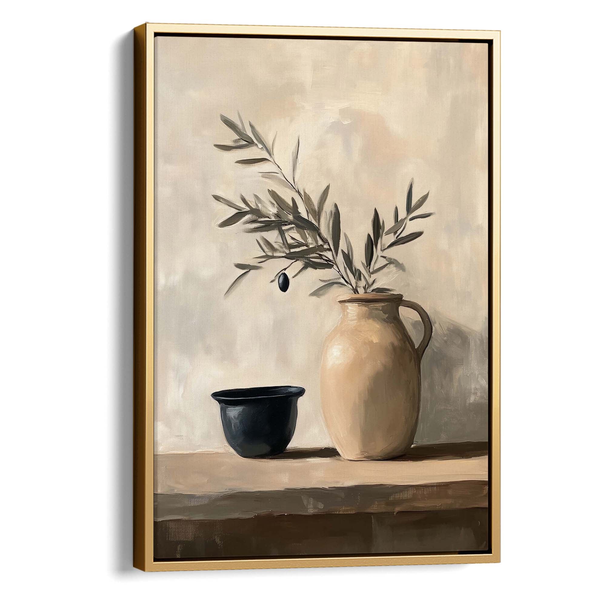 Tuscan Jug & Olive Canvas Print Gold Wall Art - Melrose Editions