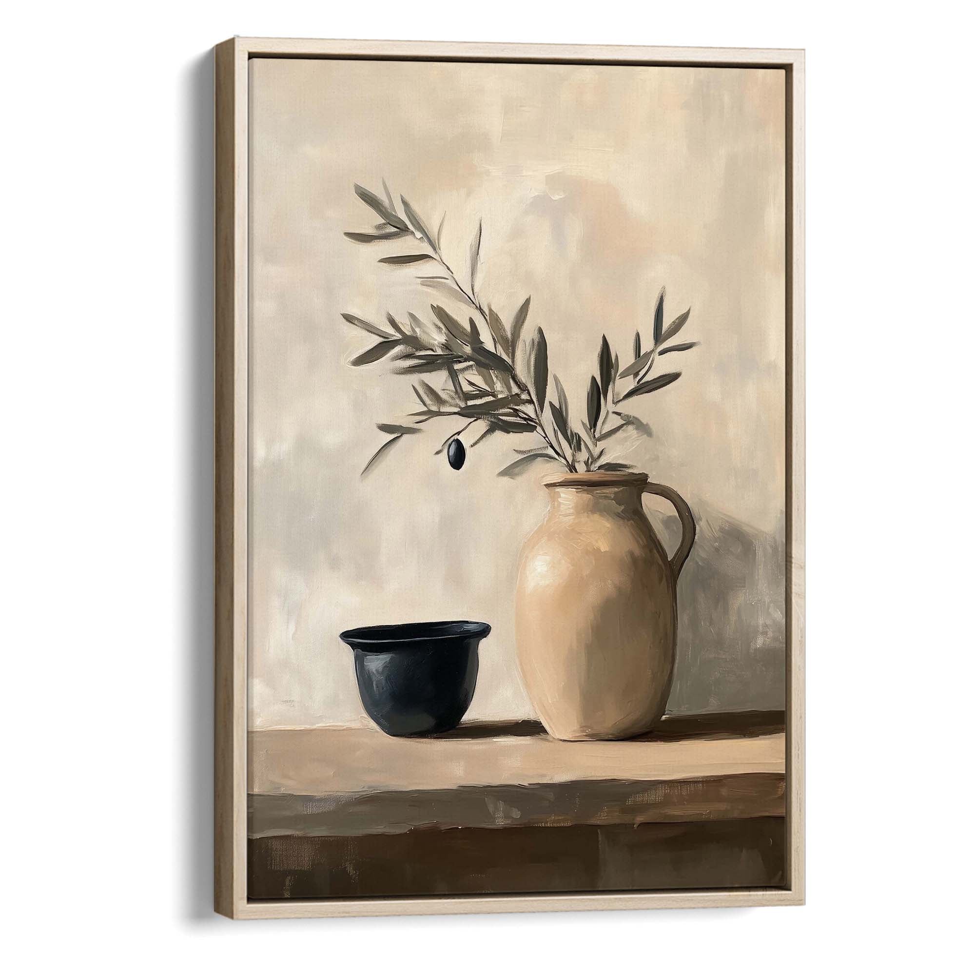 Tuscan Jug & Olive Canvas Print Natural Wall Art - Melrose Editions
