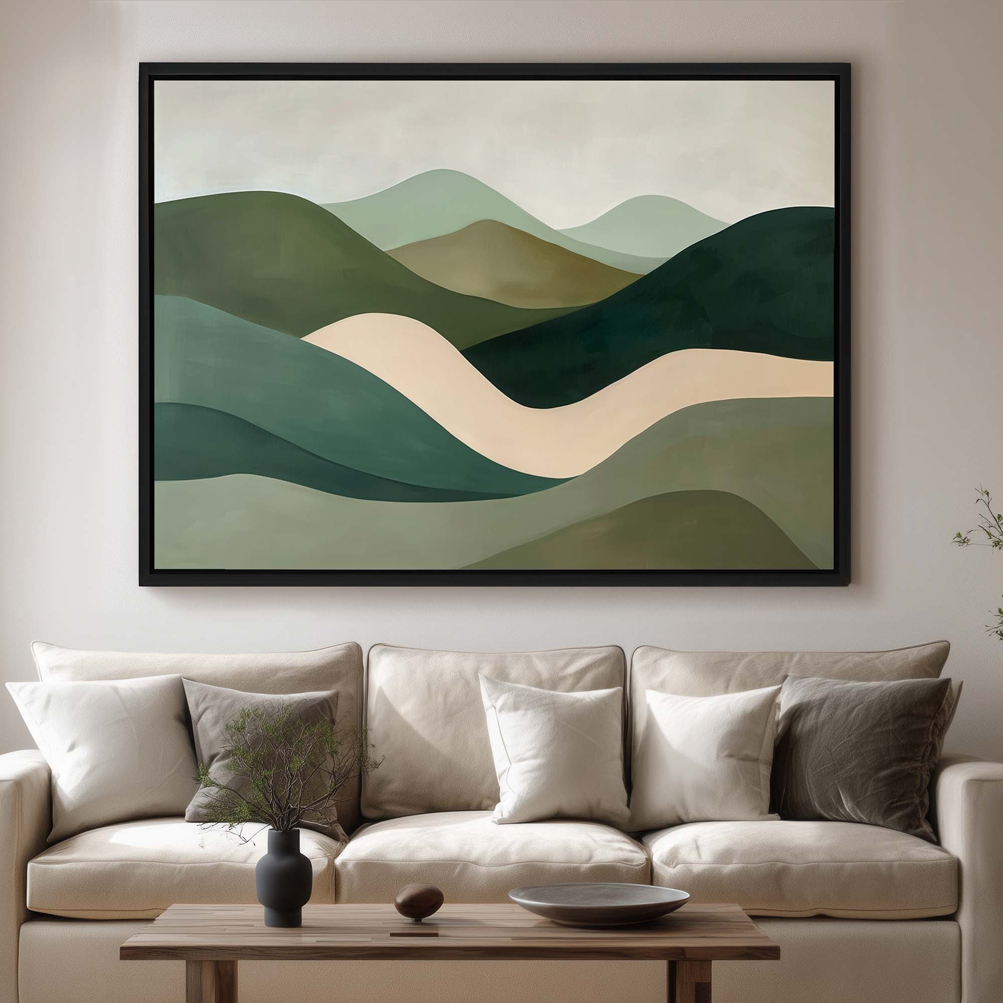 Verdant Curves Framed Canvas Small — 18×24″ Natural Wall Art - Melrose Editions