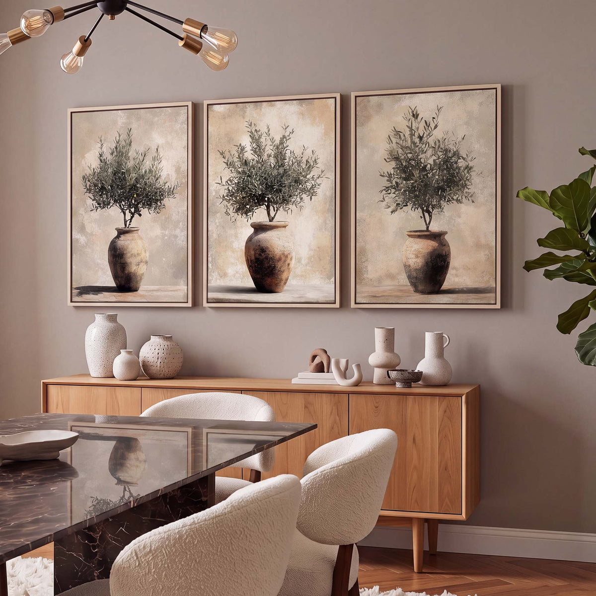 Vintage Olive Pot - Set of 3 Canvas Prints Wall Art - Melrose Editions