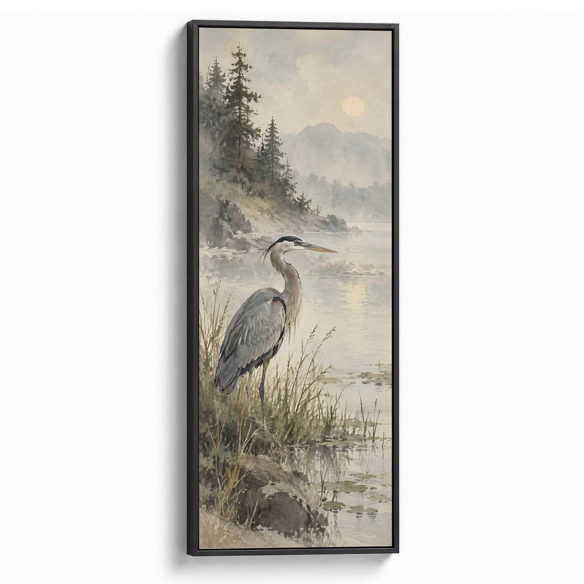 Heron Study Canvas Print Black Wall Art - Melrose Editions