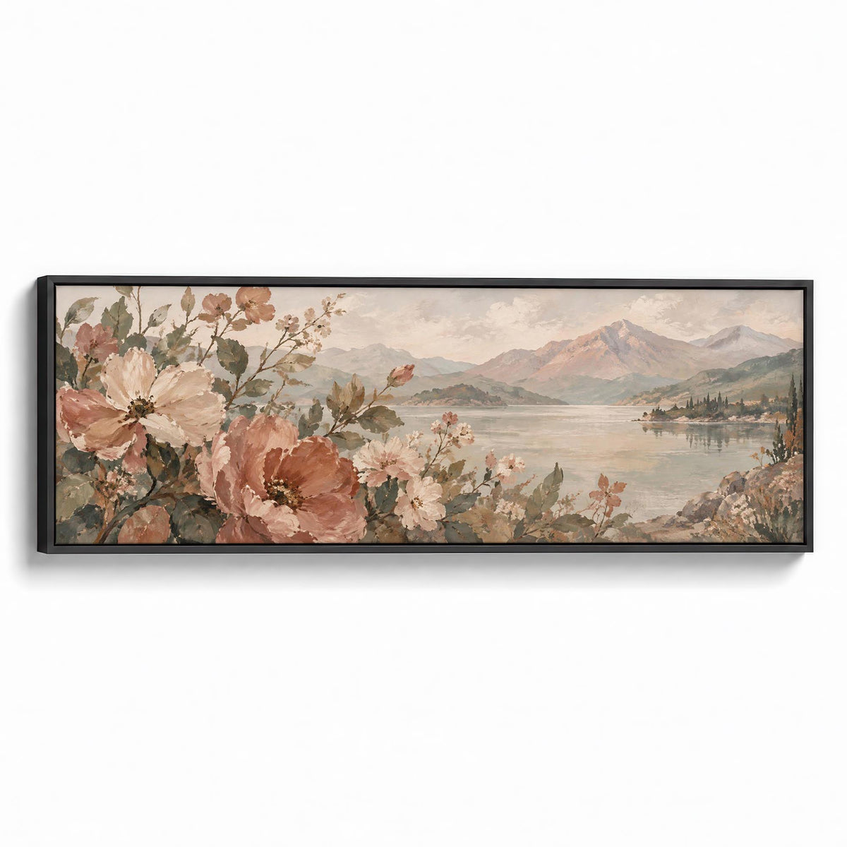 Lakeside Flowers Canvas Print Black Wall Art - Melrose Editions