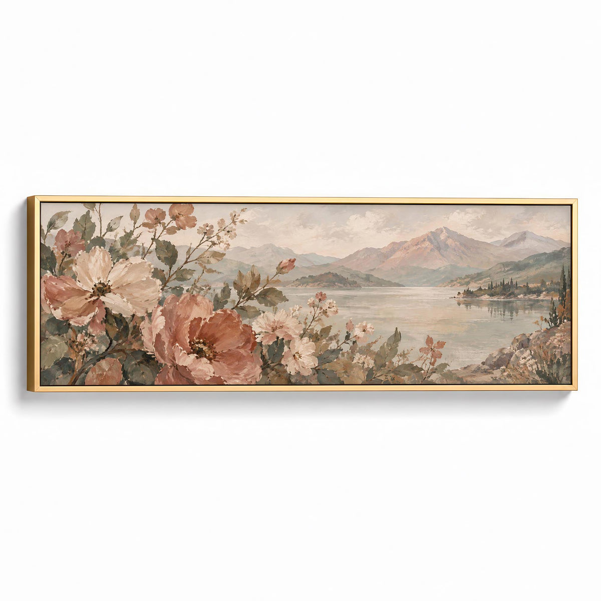 Lakeside Flowers Canvas Print Gold Wall Art - Melrose Editions