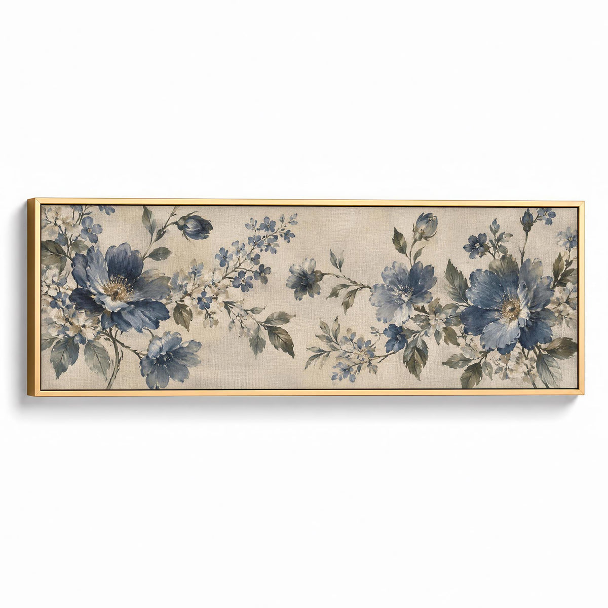 Linen Blue Canvas Print Gold Wall Art - Melrose Editions