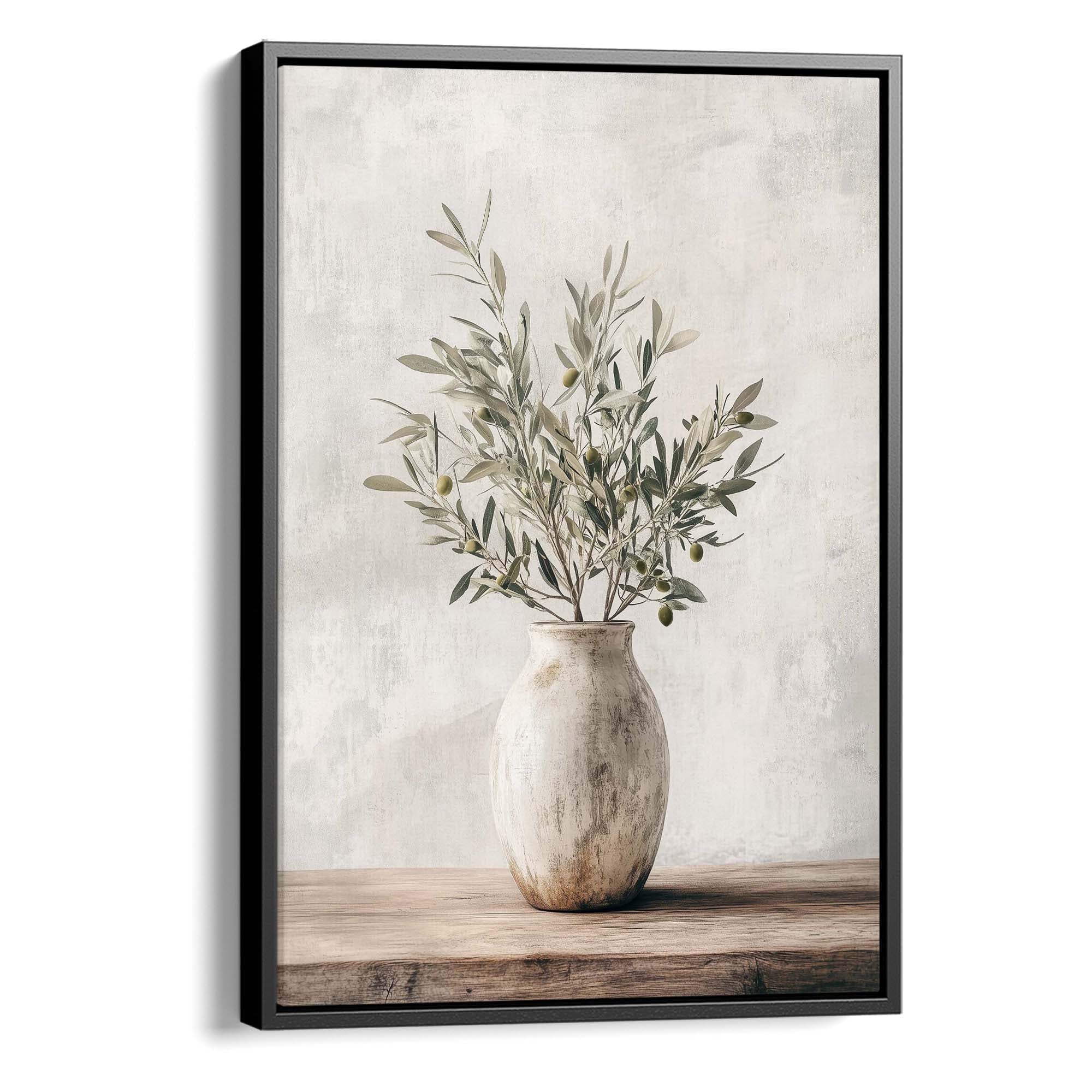 Rustic Pot & Olive Sprig Canvas Print Black Wall Art - Melrose Editions