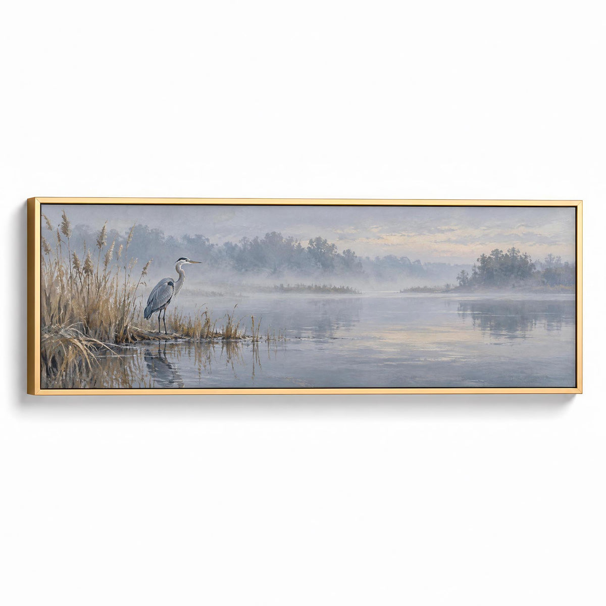 Stillwater Heron Canvas Print Gold Wall Art - Melrose Editions
