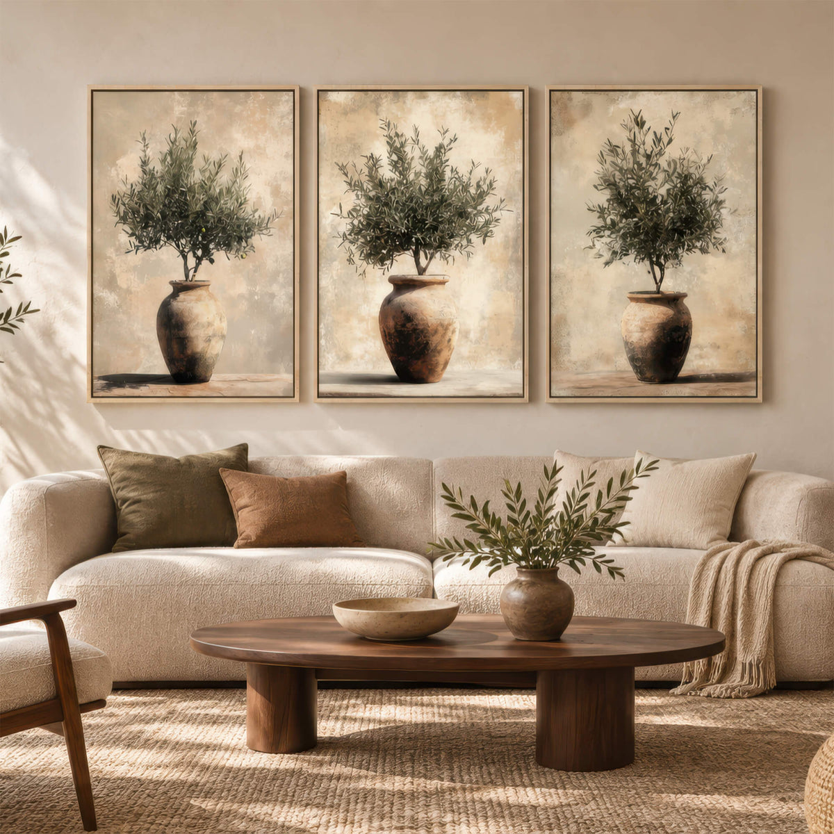 Vintage Olive Pots - Set of 3 Canvas Prints Wall Art - Melrose Editions