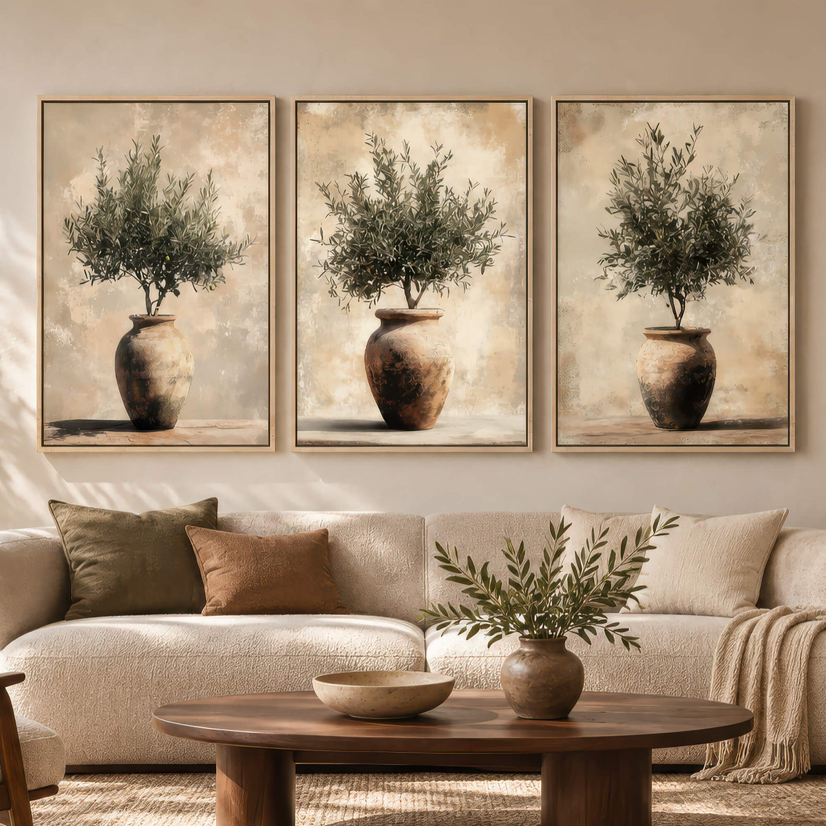 Vintage Olive Pots - Set of 3 Canvas Prints Wall Art - Melrose Editions